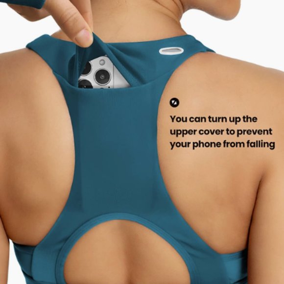 NWOT Teal Sports Bra With Back Pocket - Picture 2 of 7